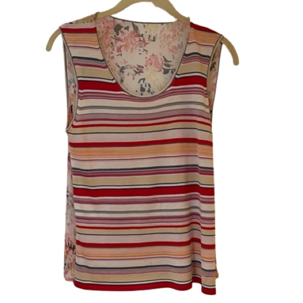 Unique Nicole Farhi Top - Striped Knit Front & Floral Sheer Back Size M